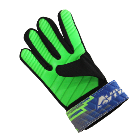 Guantes de portero Aviva, disponibles en color azul y verde, con ajuste perfecto para niños y adultos.