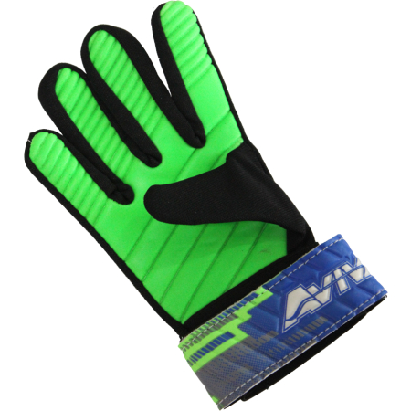 Guantes de portero Aviva, disponibles en color azul y verde, con ajuste perfecto para niños y adultos.