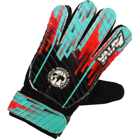 Guantes de portero Aviva, disponibles en color aqua y rojo, con ajuste perfecto para niños y adultos.