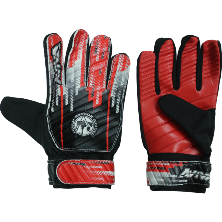 Guantes de portero Aviva, disponibles en color rojo, con ajuste perfecto para niños y adultos.