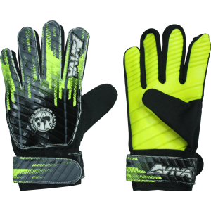 Guantes de portero Aviva, disponibles en color verde, con ajuste perfecto para niños y adultos.